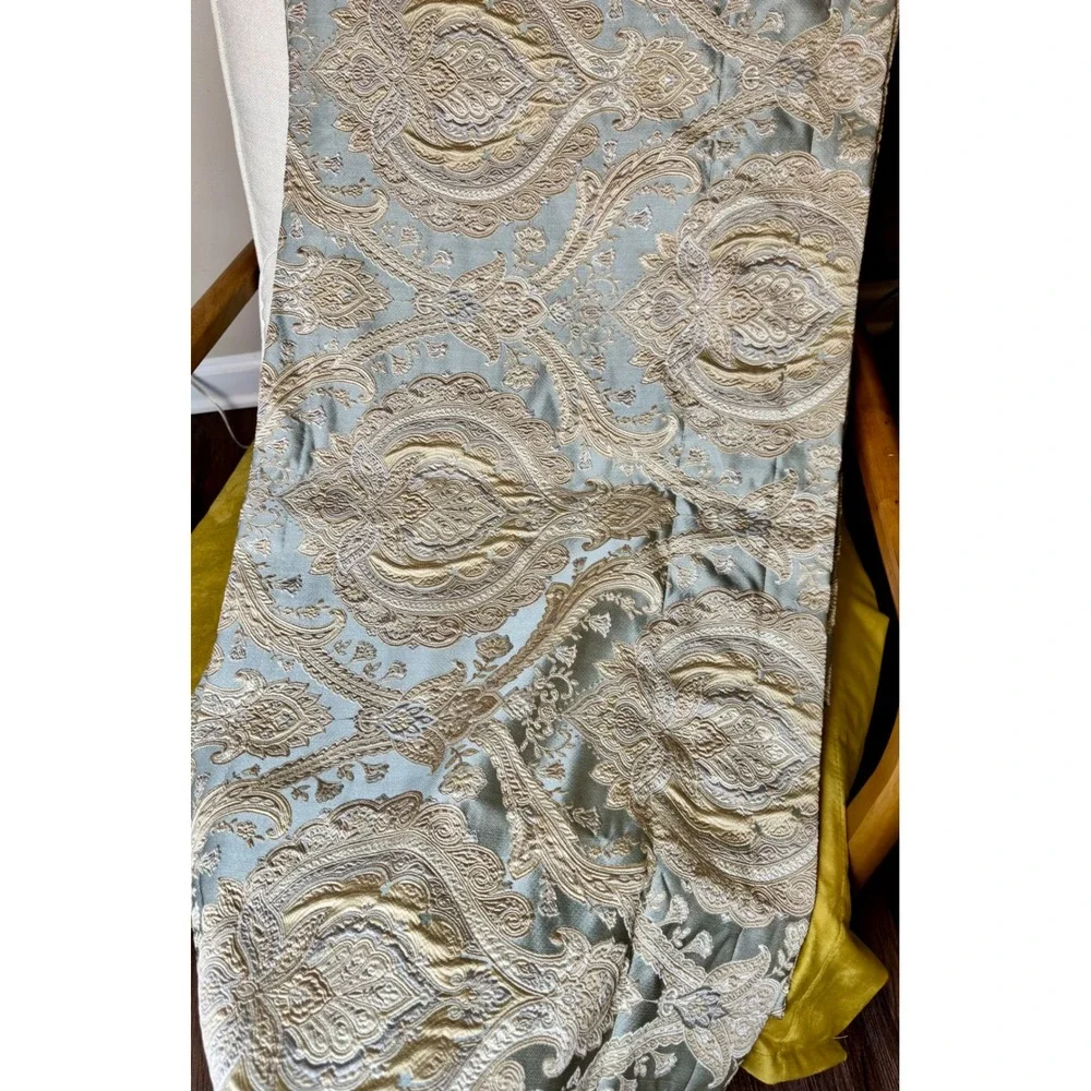 Rose Tree Norwich Medallion Set 5 Blue Gold Damask Paisley Lined Valances Luxury